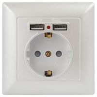 Розетка 1-м СП Solo 4-410-06 P+E Schuko 16А 250В + 2хUSB IP20 с заземл. защ. шторки перламутр Intro Б0053718
