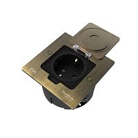 Лючок MultiDesk MDK21 с розеткой 2P+E 16А 250В IP44 с монтажной коробкой для стены фальшпола стола античная латунь SE MDK21102BA