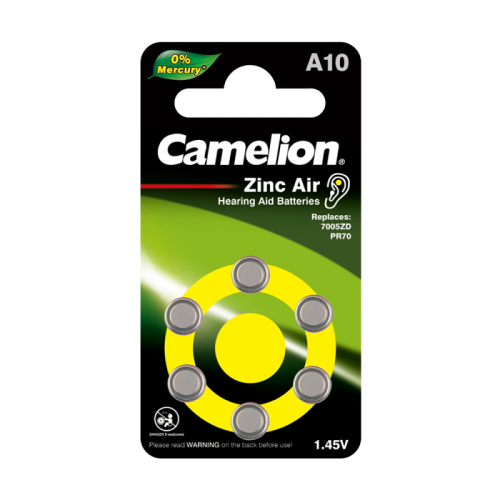 Элемент питания ZA10 Mercury Free A10-BP6 (0%Hg) 1.4В 90мА.ч для слуховых аппаратов BL-6 (блист.6шт) Camelion 12823 Элемент питания ZA10 Mercury Free A10-BP6 (0%Hg) 1.4В 90мА.ч для слуховых аппаратов BL-6 (блист.6шт) Camelion 12823