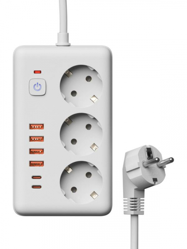 Удлинитель с сетевым фильтром 3х5м 10А 4USB + 2USBC 2500Вт ПВС 3х1 прямоуг. бел. КОСМОС FKsmPR-5m-3g(W)USB фото 3 Удлинитель с сетевым фильтром 3х5м 10А 4USB + 2USBC 2500Вт ПВС 3х1 прямоуг. бел. КОСМОС FKsmPR-5m-3g(W)USB фото 3
