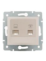 Розетка компьютерная + телефонная 2-м СП Karina RJ45 + RJ11 механизм жемчуж./бел. перламутр. LEZARD 707-3088-143