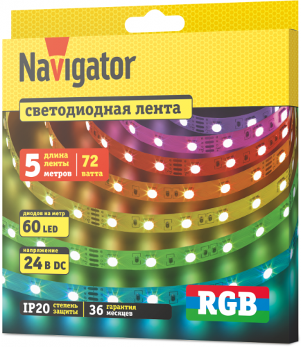 Лента светодиодная 95 313 NLS-5050RGB60-14.4-IP20-24V (уп.5м) Navigator 95313 фото 2 Лента светодиодная 95 313 NLS-5050RGB60-14.4-IP20-24V (уп.5м) Navigator 95313 фото 2