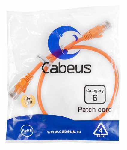 Патч-корд U/UTP кат.6 PC-UTP-RJ45-Cat.6-0.5m-OR 2xRJ45/8p8c неэкранир. PVC 0.5м оранж. Cabeus 8697c Патч-корд U/UTP кат.6 PC-UTP-RJ45-Cat.6-0.5m-OR 2xRJ45/8p8c неэкранир. PVC 0.5м оранж. Cabeus 8697c