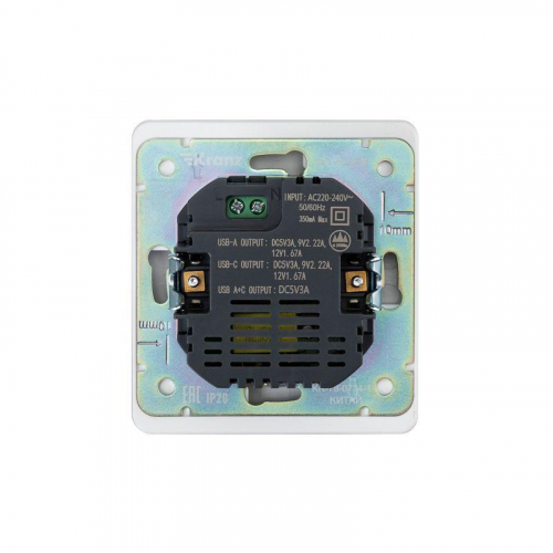 Розетка 2-м СП ROUND 16А IP20 USB-A + Type-C 3А с функцией быстрой зарядки перламутр Kranz KR-78-0734-1 фото 3