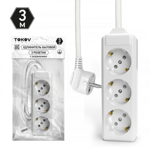 Удлинитель 3х3м с заземл. 10А 3х1.5 TOKOV ELECTRIC TKL-C01-BU3-3-1.5-Z