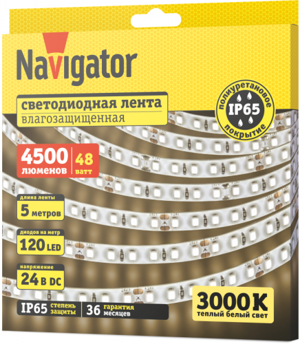 Лента светодиодная 95 308 NLS-2835WW120-9.6-IP65-24V (уп.5м) Navigator 95308 фото 2 Лента светодиодная 95 308 NLS-2835WW120-9.6-IP65-24V (уп.5м) Navigator 95308 фото 2