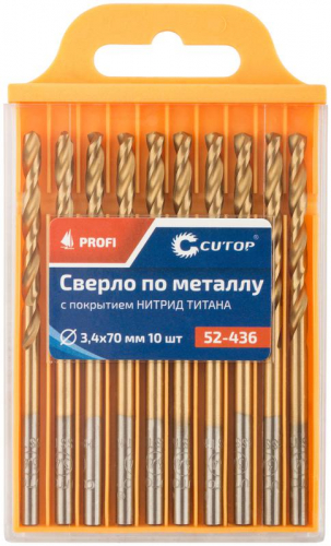 Сверло по металлу ПРОФИ/Profi 3.4х70мм с титан. покрытием (уп.10шт) Cutop 52-436 фото 3 Сверло по металлу ПРОФИ/Profi 3.4х70мм с титан. покрытием (уп.10шт) Cutop 52-436 фото 3