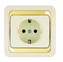 Розетка 1-м СП Mimoza 16А IP20 с заземл. крем./зол. Makel 12628