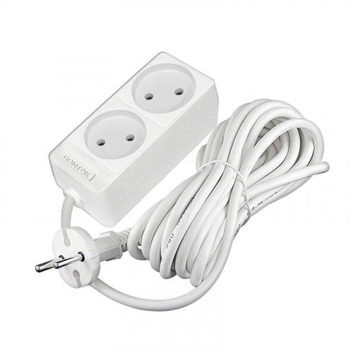 Удлинитель 2х5м без заземл. 10А IP20 2.2кВт ПВС 2х1 бел. DOMTOK 2347 фото 3
