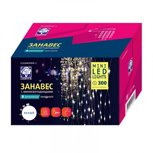 Гирлянда "Занавес" ICLLDM300W-C 300LED LED 3х3м 8режимов IP20 бел. SHLights 4690601054357 фото 13 Гирлянда "Занавес" ICLLDM300W-C 300LED LED 3х3м 8режимов IP20 бел. SHLights 4690601054357 фото 13