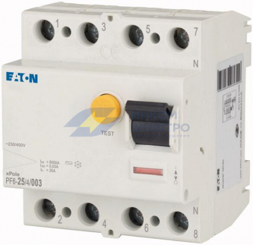 Выключатель дифференциального тока (УЗО) 4п 25А 30мА тип AC 6кА PF6 EATON 286504 фото 3