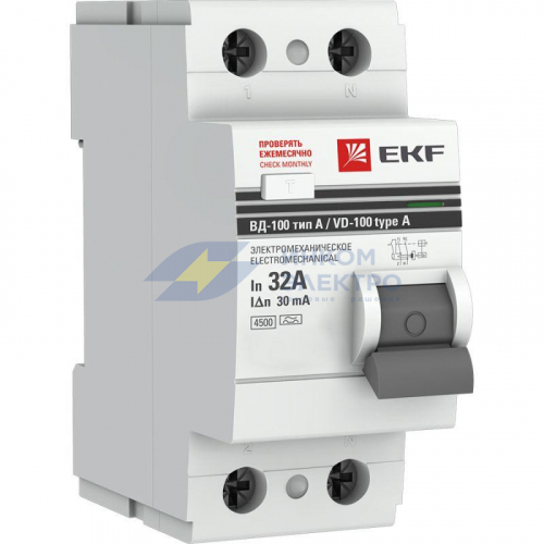 Выключатель дифференциального тока (УЗО) 2п 32А 30мА тип A ВД-100 (электромех.) PROxima EKF elcb-2-32-30-em-a-pro фото 2