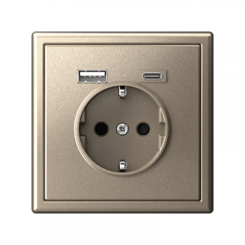 Розетка ArtGallery 16А с 2-мя заряд. устройствами USB A+C 5В/2.4А/3А 2х5В/1.5А механизм шампань SE GAL000532 фото 3