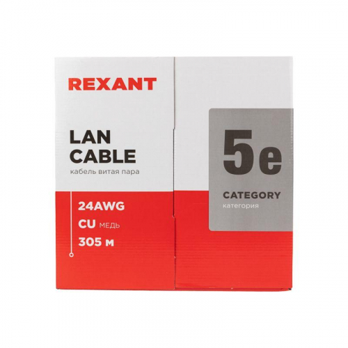 Кабель витая пара U/UTP кат.5E 4х2х24AWG LSZH нг(А)-HF INDOOR SOLID сер. LIGHT (305м) Rexant 01-0059 фото 3 Кабель витая пара U/UTP кат.5E 4х2х24AWG LSZH нг(А)-HF INDOOR SOLID сер. LIGHT (305м) Rexant 01-0059 фото 3