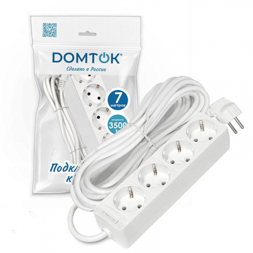 Удлинитель 4х7м с заземл. 16А IP20 3.5кВт ПВС 3х1 бел. DOMTOK 2398 фото 2 Удлинитель 4х7м с заземл. 16А IP20 3.5кВт ПВС 3х1 бел. DOMTOK 2398 фото 2