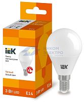 Лампа светодиодная ECO G45 3Вт шар 3000К тепл. бел. E14 216лм 230-240В IEK LLE-G45-3-230-30-E14