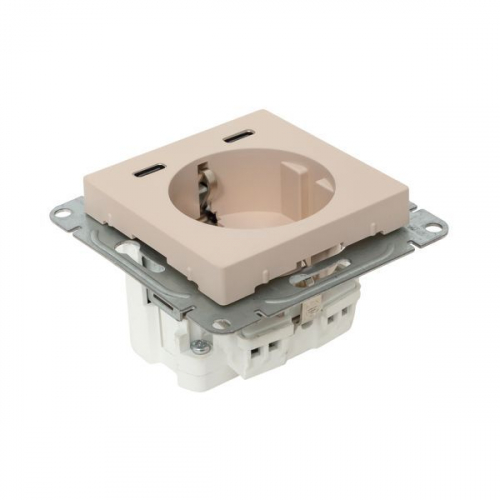 Розетка СП Эпика 16А с 2 USB-C с заземл. защ. шторки механизм крем. EKF UP1-SOI-111-2USBC фото 8