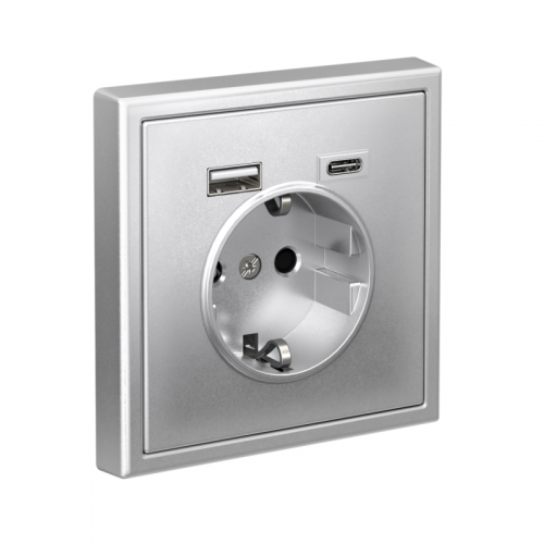 Розетка ArtGallery 16А с 2-мя заряд. устройствами USB A+C 5В/2.4А/3А 2х5В/1.5А механизм алюм. SE GAL000332 фото 4