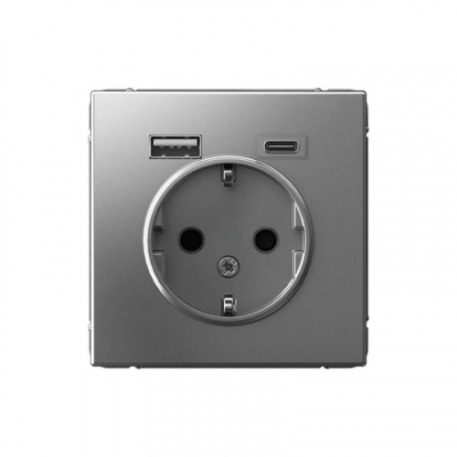 Розетка ArtGallery 16А с 2-мя заряд. устройствами USB A+C 5В/2.4А/3А 2х5В/1.5А механизм сталь SE GAL000932 Розетка ArtGallery 16А с 2-мя заряд. устройствами USB A+C 5В/2.4А/3А 2х5В/1.5А механизм сталь SE GAL000932