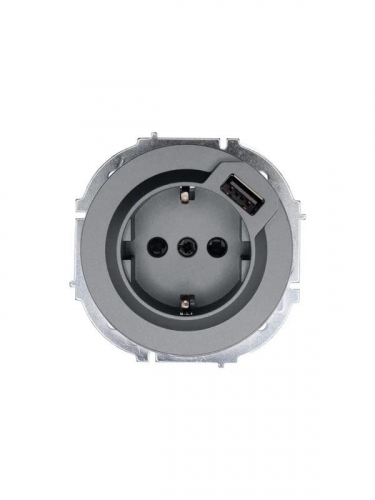 Розетка 1-м СП OSEN с заземл. + USB разъем механизм сер. матов. LEZARD 743-7488-181