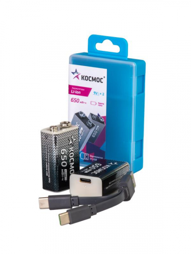 Аккумулятор крона Li-ion 9В 650мВт.ч (уп.2шт) КОСМОС KOCLi9V650mAh2B фото 3