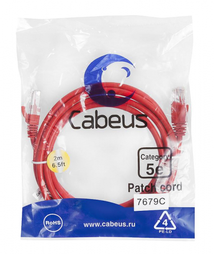Патч-корд U/UTP кат.5E PC-UTP-RJ45-Cat.5e-2m-RD 2xRJ45/8p8c неэкранир. PVC 2м красн. Cabeus 7679c Патч-корд U/UTP кат.5E PC-UTP-RJ45-Cat.5e-2m-RD 2xRJ45/8p8c неэкранир. PVC 2м красн. Cabeus 7679c