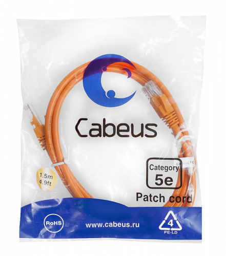 Патч-корд U/UTP кат.5E PC-UTP-RJ45-Cat.5e-1.5m-OR 2xRJ45/8p8c неэкранир. PVC 1.5м оранж. Cabeus 7697c Патч-корд U/UTP кат.5E PC-UTP-RJ45-Cat.5e-1.5m-OR 2xRJ45/8p8c неэкранир. PVC 1.5м оранж. Cabeus 7697c