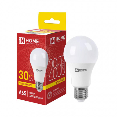 Лампа светодиодная LED-A65-VC 30Вт грушевидная 3000К E27 2850лм 230В IN HOME 4690612066233 Лампа светодиодная LED-A65-VC 30Вт грушевидная 3000К E27 2850лм 230В IN HOME 4690612066233
