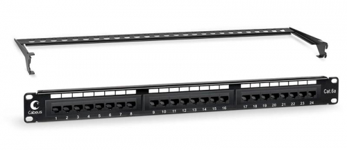 Патч-панель 19дюйм 1U 24 порта RJ45 кат.6A Dual IDC с задн. кабельн. организатором Cabeus 7651c
