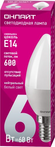 Лампа светодиодная 71 629 OLL-C37-6-230-4K-E14-FR 6Вт свеча 4000К нейтр. бел. E14 600лм 176-264В ОНЛАЙТ 71629 фото 2
