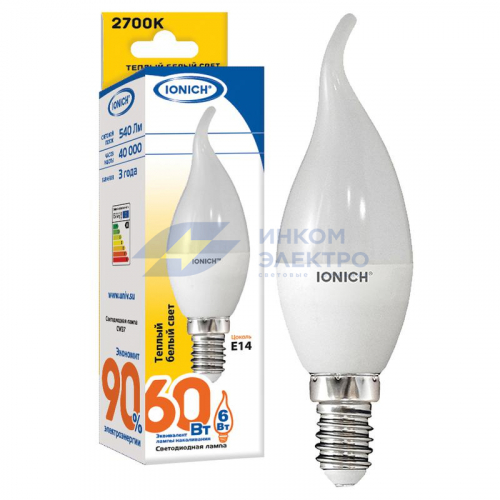Лампа светодиодная ILED-SMD2835-CW37-6-540-230-2.7-E14 CW37 6Вт Свеча на ветру 2700К тепл. бел. Е14 230В IONICH 1632