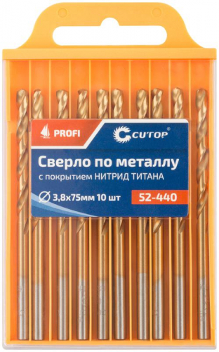 Сверло по металлу ПРОФИ/Profi 3.8х75мм с титан. покрытием (уп.10шт) Cutop 52-440 фото 3 Сверло по металлу ПРОФИ/Profi 3.8х75мм с титан. покрытием (уп.10шт) Cutop 52-440 фото 3