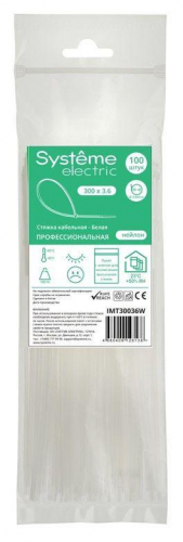 Стяжка кабельная 300х3.6 бел. (уп.100шт) SE IMT30036W Стяжка кабельная 300х3.6 бел. (уп.100шт) SE IMT30036W