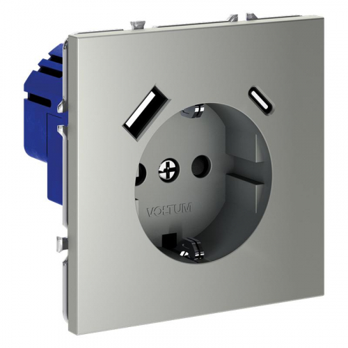 Розетка 1-м СП S70 16А с USB A+С с заземл. защ. шторки механизм сталь Voltum VLS040505 фото 3