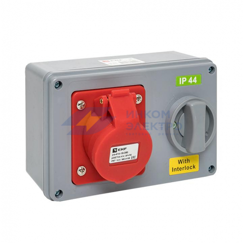 Розетка 1414 3Р+РЕ 16А 380В IP44 с блокировкой и выкл. EKF ps-1414-16-380 Розетка 1414 3Р+РЕ 16А 380В IP44 с блокировкой и выкл. EKF ps-1414-16-380