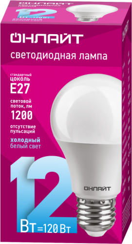 Лампа светодиодная 61 141 OLL-A60-12-230-6.5K-E27 12Вт грушевидная 6500К холод. бел. E27 1200лм 176-264В ОНЛАЙТ 61141 фото 2
