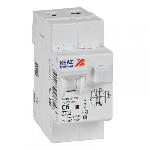 Выключатель автоматический дифференциального тока 2п OptiDin D63-23C6-AC-У3 C6 100мА 4.5кА с защитой от сверхтоков КЭАЗ 328110 Выключатель автоматический дифференциального тока 2п OptiDin D63-23C6-AC-У3 C6 100мА 4.5кА с защитой от сверхтоков КЭАЗ 328110