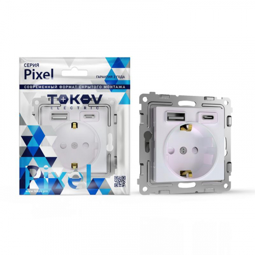 Розетка 1-м СП Pixel IP20 с заземл. с 2-мя заряд. устр. USB тип A+C механизм перламутр. TOKOV ELECTRIC TKE-PX-R1U2AC-C04 Розетка 1-м СП Pixel IP20 с заземл. с 2-мя заряд. устр. USB тип A+C механизм перламутр. TOKOV ELECTRIC TKE-PX-R1U2AC-C04