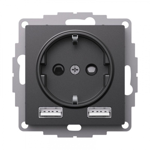 Розетка AtlasDesign 16А с 2-мя заряд. устройствами USB тип A+A 5В/2.4А 2х5В/1.2А механизм базальт SE ATN001430 фото 3
