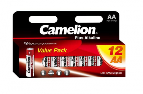 Элемент питания алкалиновый AA/LR6 1.5В Plus Alkaline BLOCK-12 LR6-HP12 (блист.12шт) Camelion 5818 фото 3