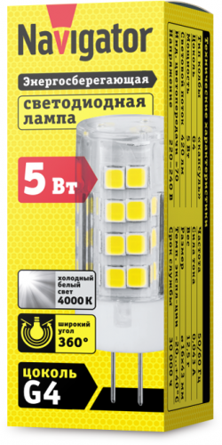 Лампа светодиодная 61 484 NLL-P-G4-5-230-4K 5Вт прозрачная 4000К нейтр. бел. G4 420лм 220-240В Navigator 61484 фото 2