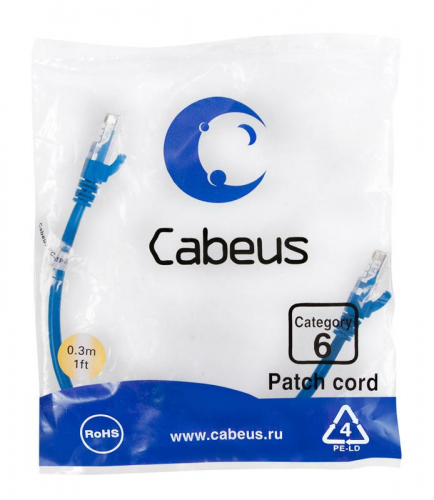 Патч-корд U/UTP кат.6 PC-UTP-RJ45-Cat.6-0.3m-BL 2xRJ45/8p8c неэкранир. PVC 0.3м син. Cabeus 8675c Патч-корд U/UTP кат.6 PC-UTP-RJ45-Cat.6-0.3m-BL 2xRJ45/8p8c неэкранир. PVC 0.3м син. Cabeus 8675c