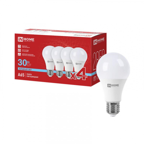 Лампа светодиодная LED-A65-VC 4PACK 30Вт 6500К E27 2850лм 230В (уп.4шт) IN HOME 4690612066899