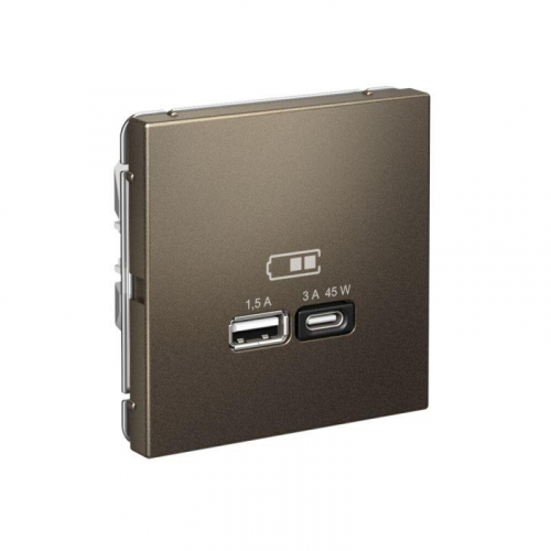 Розетка USB ArtGallery тип A+C 45Вт QC PD высокоскор. ЗУ механизм мокко SE GAL000629 фото 5