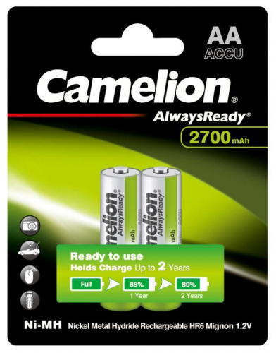 Аккумулятор Always Ready AA-2700mAh Ni-Mh BL-2 NH-AA2700BP2 1.2В Camelion 15036 фото 2 Аккумулятор Always Ready AA-2700mAh Ni-Mh BL-2 NH-AA2700BP2 1.2В Camelion 15036 фото 2
