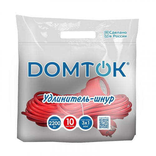 Удлинитель-шнур 1х10м с заземл. 10А IP20 2.2кВт ПВС 3х1 DOMTOK 2492 фото 2