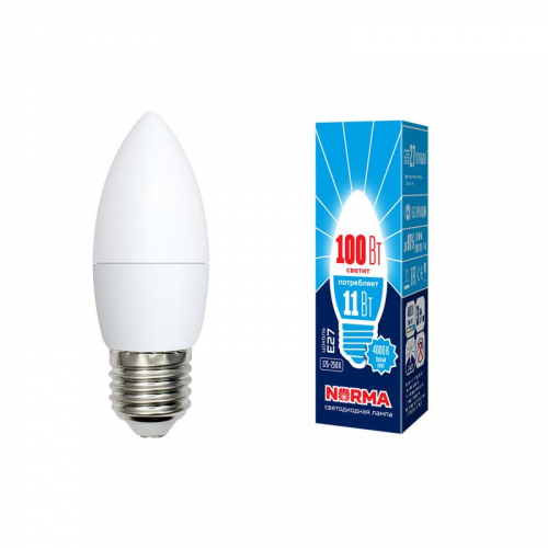 Лампа светодиодная LED-C37-11W/NW/E27/FR/NR Norma 11Вт матовая E27 (упак. картон) Volpe UL-00003814 Лампа светодиодная LED-C37-11W/NW/E27/FR/NR Norma 11Вт матовая E27 (упак. картон) Volpe UL-00003814