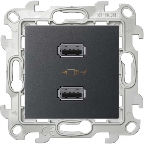 Розетка USB 2-м Simon 24 механизм графит Simon 2411096-038