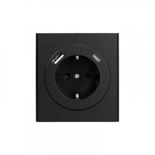 Розетка 1-м СП STRONG MIELE 16А с заземл. защ. шторки с USB A+C быстрой зарядки 5В/3А антрацит Kranz KR-78-0704-5