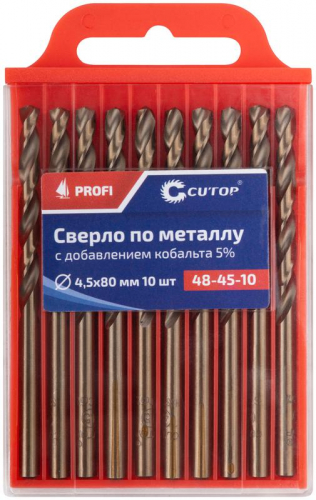 Набор сверл по металлу ПРОФИ/Profi 4.5х80мм с кобальтом 5% (уп.10шт) Cutop 48-45-10 фото 3 Набор сверл по металлу ПРОФИ/Profi 4.5х80мм с кобальтом 5% (уп.10шт) Cutop 48-45-10 фото 3